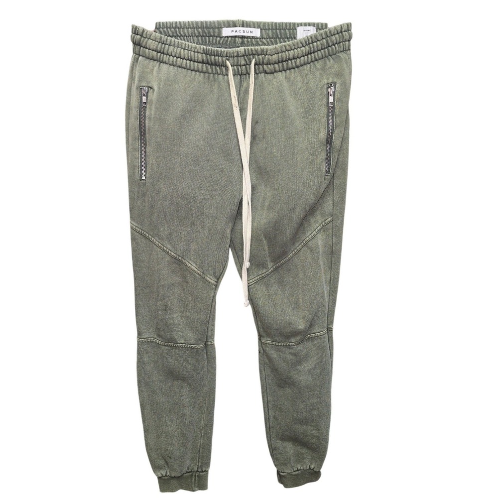 PacSun Mens Joggers Small Sage Green Washed‎ Fleece Zipper Pocket Sweatpants
